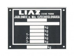 Výrobný štítok vozidla LIAZ (typ 1)