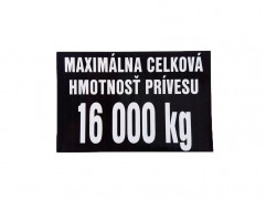 Samolepka max. hmotnosť prívesu 16000 kg