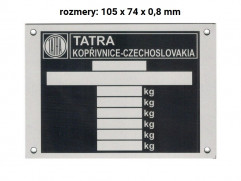 Výrobný štítok vozidla TATRA (typ 1)