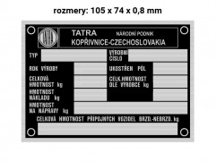 Výrobný štítok vozidla TATRA (typ 2)